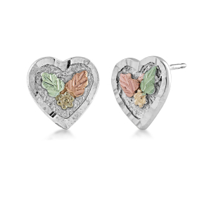 Black Hills Gold & Silver Ladies Heart Earrings with Hammered Detailing -MR366