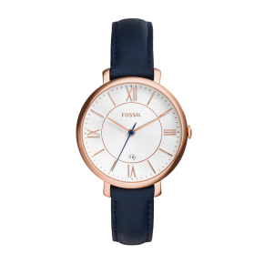 Fossil Ladies' Jacqueline Analog Watch with Navy Leather Band and White Dial - ES3843
