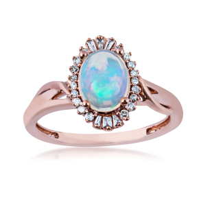 oval opal and diamond halo pink gold ring