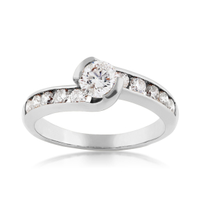 1 ct. tw. Round Brilliant Semi Bezel Engagement Ring with Diamond Band in 18K White Gold - YATR11294498
