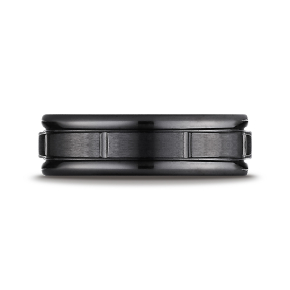 BENCHMARK Mens 7MM Wedding Band in Black Titanium with Vertical Groove Accents - RECF77452BKT@