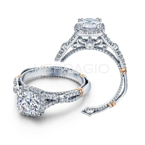 Verragio 1/3 ct. tw. Diamond Halo Round Semi-Mount Engagement Ring in 14K White & Pink Gold - D109CU