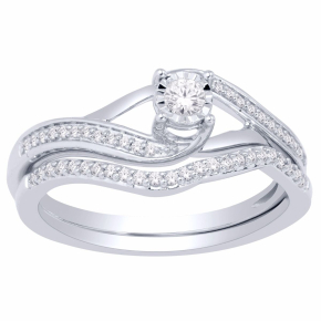 True Promise 1/4 ct. tw. Diamond Wedding Set with Miracle Plated Halo in 10K White Gold - M3567S-10KW