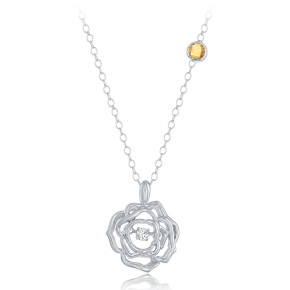 Enchanted Disney 1/20 ct. tw. Twinkling Diamond "Belle" Rose Pendant with Genuine Round Citrine in Sterling Silver  - NK00272-SW-DS-RD