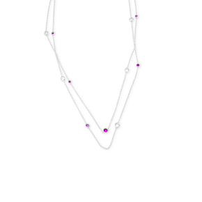 Created Ruby and White Sapphire Layered Station Fashion Necklace in Sterling Silver