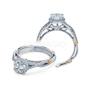 Verragio 1/3 ct. tw. Round Diamond Halo Semi-Mount Engagment Ring with Milgrain Detailing in 14K White & Pink Gold - D-106R