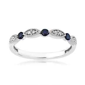 Sapphire and .06 ct. tw. Diamond Stackable Ring with Milgrain Detailing in 10K White Gold