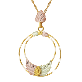 Black Hills Gold Ladies' Dangle Double Circle Pendant with Leaf Accents in 10K Yellow Gold - G-2131LD