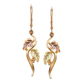 Black Hills Gold Ladies' Lever-Back Earrings with Green and Gold Leaves in 10K Yellow Gold - G-3752LR