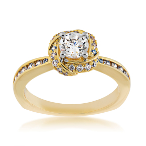Valina 1/4 ct. tw. Diamond Knot Halo with Channel-Set Band Semi-Mount Engagement Ring in 14K Yellow Gold - RQ9819Y