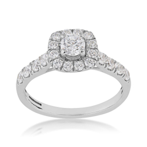 Amaura 1 ct. tw. Round Diamond Halo Engagement Ring with Diamond Band in 14K White Gold - SKR15627-100