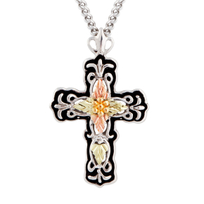 Black Hills Gold Ladies' Cross Pendant with Antiquing in Sterling Silver - MR2368ANT