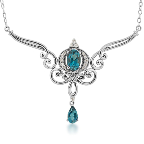 Enchanted Disney 1/15 ct. tw. Cinderella Carriage Necklace with Oval Blue Topaz Accents in Sterling Silver - NKOO846SPLBTDSRD