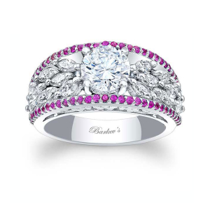 Barkev's 3/4 ct. tw. Diamond and Pink Sapphire Semi-Mount Engagement Ring in 14K White Gold - 7980LPS