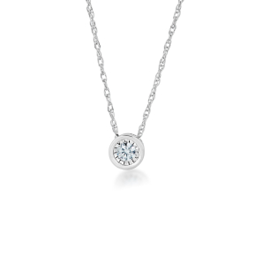 1/10 ct. tw. Round Bezel Set Diamond Pendant with Miracle Plating in 10K White Gold - JY0380-RH10W0E2