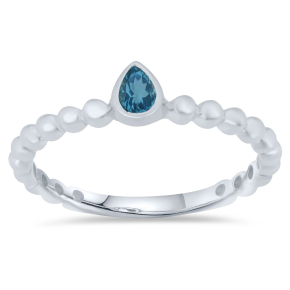 Genuine Pear Shaped Blue Topaz Bezel Set Stackable Ring in 10K White Gold - R38918BT@