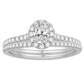 Amaura Collection 5/8 ct. tw. Oval Diamond Halo Wedding Set in 14K White Gold - JN6727SC-W-14