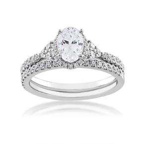 Noventa 1 ct. tw. Oval Diamond Hidden Halo Wedding Set with Cluster Diamond Accented Band in 14K White Gold - 2507083.002-W