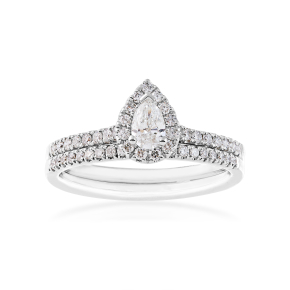 Amaura Collection 1/4 ct. tw. Pear Shaped and 1/3 ct. Diamond Halo Wedding Set in 14K White Gold - JN6717SC-W-14
