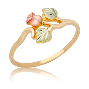Black Hills Gold Ladies' Rose Flower Ring with Green Leaf Design - G 1418