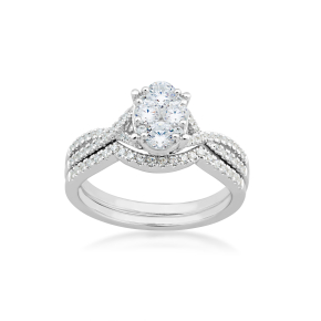 Fairytale Diamonds 7/8 ct. tw. Oval Composite Wedding Set with Side Twisted Band in 10K White Gold 