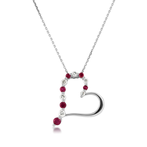 Journey Collection 1/10 ct. tw. Diamond and Ruby Heart Pendant in 10K White Gold - 2416580250W-01-R8