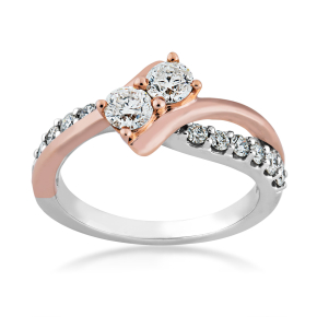 2BeLoved 1 ct. tw. 2-Stone Diamond Anniversary Ring in 14K Two-Tone White and Pink Gold - RE-7670-A50