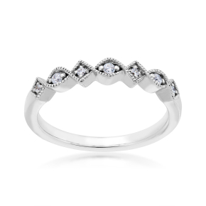 Perfect Match 1/10 ct. tw. Round Diamond Stackable Anniversary Ring with Square & Oval Filigree Border in 10K White Gold - G15.00050-10KW 