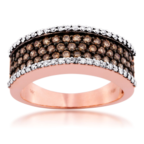 Ladies' Mocha and White Diamond Anniversary Band in Pink Gold