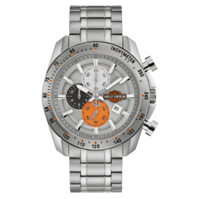 Bulova Harley Davidson 12-Hour Chronograph Watch with Tachymeter Scale & Sport Fold-Over Clasp in Stainless Steel - 76B186