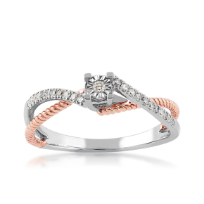 1/8 ct. tw. Diamond Promise Ring with Crossover Diamond and Rope Band in 10K White and Pink Gold - FR30174DIA-10WP