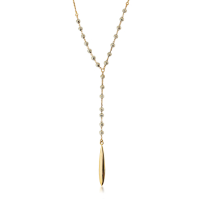Ladies' Lariat Style Necklace with Beaded Accents in 10K Yellow Gold - TRF042795Y22@