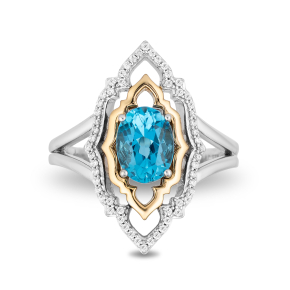 Enchanted Disney Blue Topaz and 1/7 ct. tw. Diamond Aladdin Live Action Filigree Ring in Sterling Silver and 10K Yellow Gold - RGO8908SY1PBTRI