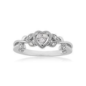 I Promise .08 ct. tw. Heart and Flowers Promise Ring with Milgrain Design in 10K White Gold - RP-1061-A78-10W