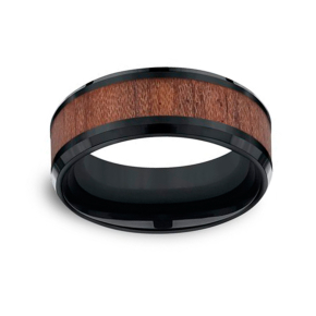 BENCHMARK Men's 8MM Black Cobalt Wedding Ring with Wood Inlay - CF58489BKCC - 45804672 