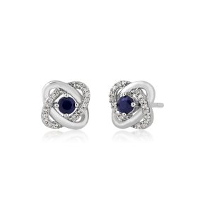 Love Knot Sapphire and 1/10 ct. tw. Diamond Earrings in 10K White Gold - EF486320-S@