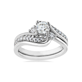 Canadian Rocks 7/8 ct. tw. Round Brilliant Diamond Wedding Set with Twist Accented Band in 14K White Gold - RID50-7856WSET-14W 