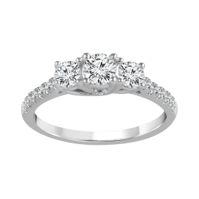 Adamante 1 ct. tw. Round Brilliant 3-Stone Lab-Grown Diamond Engagement Ring in 14K White Gold - LG-ART2120HS114W