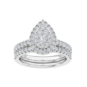 Adamante 1 ct. tw. Lab-Grown Diamond Pear Shaped Halo Wedding Set in 10K White Gold - LG-ARB9166HS210W-100