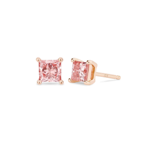 Lightbox Lab-Grown Diamond 1ct. tw. Pink Princess Cut Solitaire Earrings in 10KT Rose Gold - ER101212