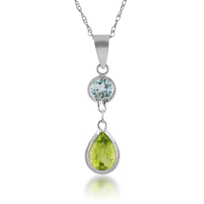 Pear Peridot and Round Blue Topaz Pendant in 14K White Gold -PW16447-PEBT