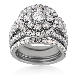 Fairytale Diamonds 4 ct. tw. Round Diamond Cluster Halo Split Shank Wedding Set in 10K White Gold -KR20499-FW19-RC-10W