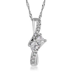 2BeLoved 1/5 ct. tw. 2 Stone Princess Cut Diamond Pendant in 10K White Gold - DXPT1085-10KW