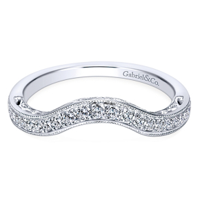 Gabriel & co. 1/4 ct. tw. Diamond Wedding Band with Milgrain Detailing & Filigree Inspired Sides in 14K White Gold - WB7293W44JJ-6.5