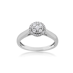 1/4 ct. tw. Princess Cut and Round Cluster Fashion Diamond Ring with Halo Design in 14K White Gold - Y3164110254W