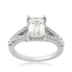 Adamante 2-3/4 ct. tw. Lab-Grown Emerald Cut Diamond Split Shank Engagement Ring in 14K White Gold - LGARE15493HS114W@275