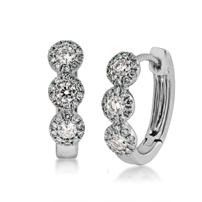 Shy Creation 1/3 ct. tw. Round Diamond Halo Huggie Hoop Earrings with Click Backs in 14K White Gold - SC55002490-14W