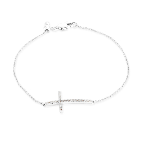 Created White Sapphire Sideways Cross Bolo Bracelet in Sterling Silver - BF474902CRWSA