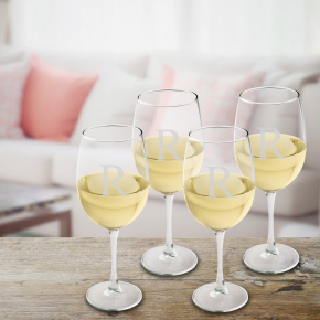 Personalized Set of 4 White Wine Glasses Single Initial -GC951