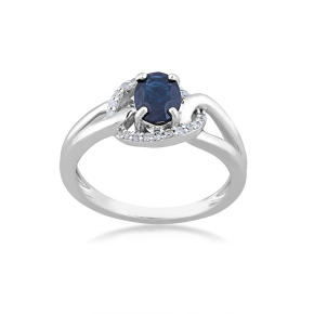 Genuine Oval Sapphire & 1/10 ct. tw. Diamond Fashion Ring with Linked Band Accent in 10K White Gold - JPR12-0202V2-SB6W0
